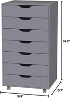 Naomi Home 7-Drawer Grey Dresser with Lockable Casters, Smooth Gliders, and Spacious Top - Sleek Storage for Bedroom or Office