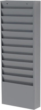 Global Industrial Steel Medical Chart Hanging Wall File Holder, 11 Pockets, Gray, Wall Mounted Magazine and File Folder Holder, 12-1/4"W x 8-3/8"H Pockets