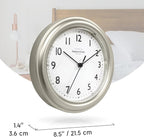 Presentime & Co. 8.5" Modern Farmhouse Essential Wall Clock, Silent Non Ticking, Morning Silver Color. (Wall Clock for Office, Home, Bathroom, Kitchen, Bedroom, and School)