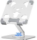 Aoviho Adjustable Tablet Stand for iPad - 360° Rotating Aluminum Desk Holder, Foldable Stable Stand for iPad Pro 12.9/11, Samsung Galaxy Tab, Home Office & Travel, Silver