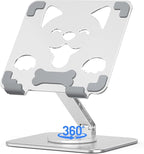 Aoviho Adjustable Tablet Stand for iPad - 360° Rotating Aluminum Desk Holder, Foldable Stable Stand for iPad Pro 12.9/11, Samsung Galaxy Tab, Home Office & Travel, Silver