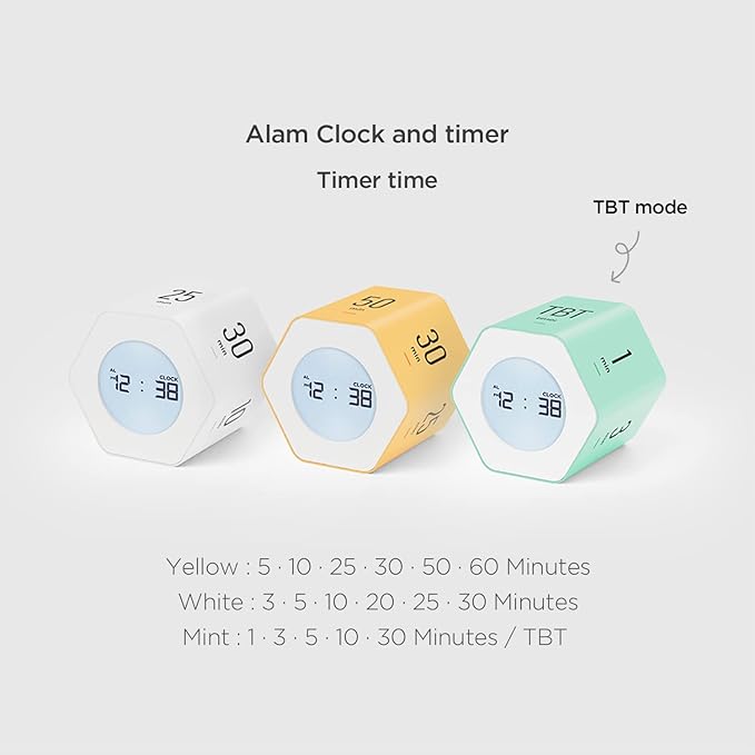 Mooas Multi-Hexagon Clock Cube, Digital Clock, Pomodoro Timer with Backlight 12/24H Count up & Countdown, Flip Timer, Various Time Presets - Ideal for Classroom, Gym, Office (Yellow)