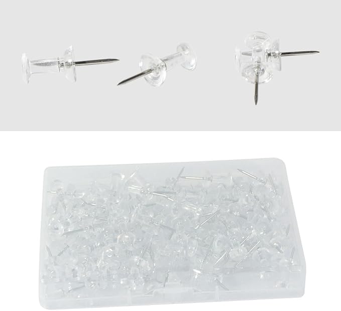 100 Pack Push Pins Tacks, Clear Plastic Head, Steel Point,Thumb Tacks for Bulletin Board,Stick Pins Thumb Tacks for Cork Board Wall Hangings (100, Clear)