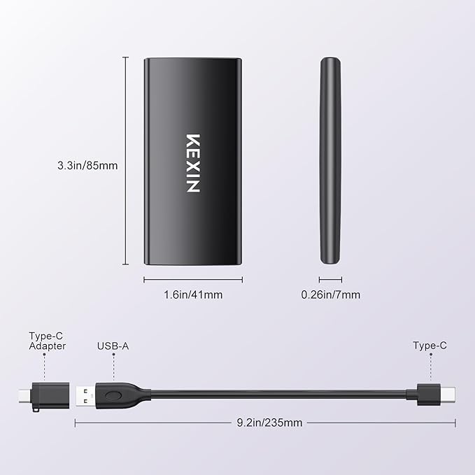 KEXIN External SSD 1TB External Hard Drive USB C Portable SSD, Up to 500MB/s, USB 3.1 External Solid State Drive 1T for PC Mac Android Game Console, Laptop, Xbox, PS4 and More