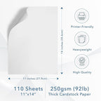 MOS White Cardstock Paper 11 x 14 Inch (110 Sheets) — Heavyweight Poster Board Card Stock for Crafts, Certificates, Menus, Art Projects, Printer Compatible