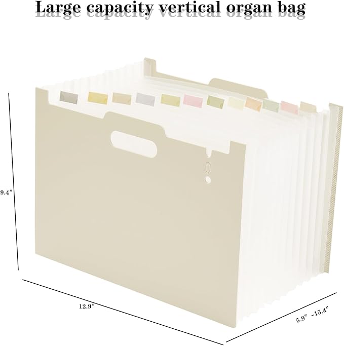 2-Piece Accordion Folder Manager, 12 Grid Expansion Pages, Portable Monthly Bill and Receipt Manager That Opens Upright, Colored Labels, School, Home, and Office letterhead Size, Tender Yellow
