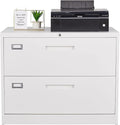 MIIIKO 2 Drawer Lateral File Cabinet with Lock, White Filing Cabinet for Home Office, Two Drawer Metal File Cabinet for Hanging Files Folders Letter/Legal/F4/A4 Size