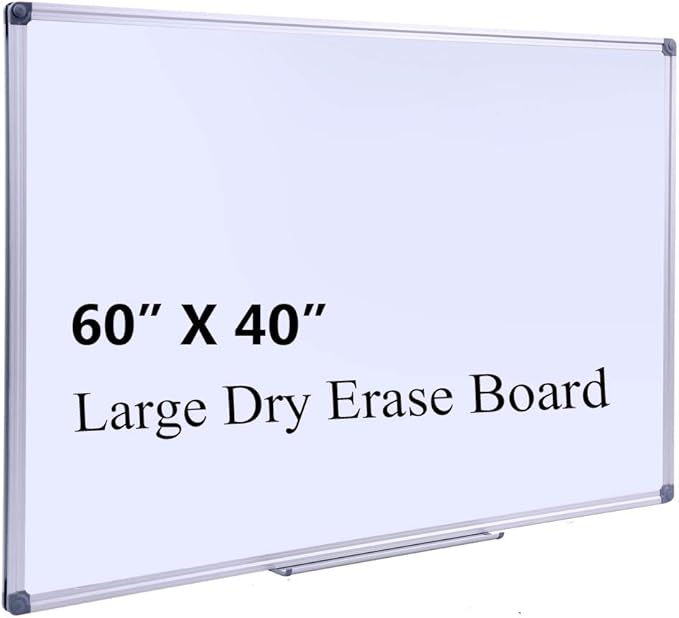 60" x 40" Magnetic Dry Erase Whiteboard with Pen Tray | Large Wall Mounted Aluminum Frame White Board for Office, Classroom & Home | Premium Presentation Board with Smooth Writing Surface