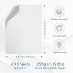 MOS White Cardstock Paper 8.5 x 11 Inch (60 Sheets) — Heavyweight Letter Size Card Stock for Crafting, Invitations, Menus, Business Use, Certificates, Printer Compatible