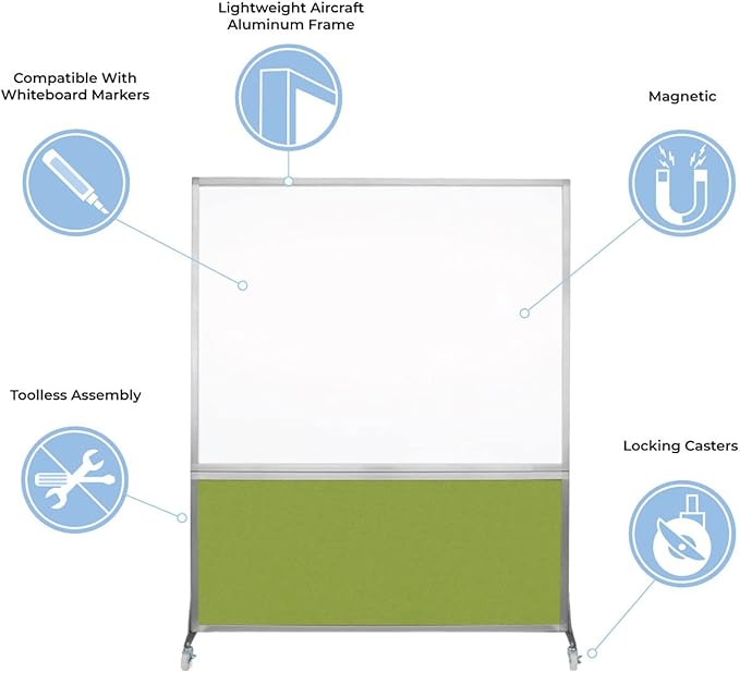 DivideWrite Mobile Whiteboard | Double Sided Dry Erase Board | Portable Office Cubicle Partition | Display for Classrooms, Conference Rooms, Meeting Areas and More | Cloud Gray 4' Wide X 6' Tall
