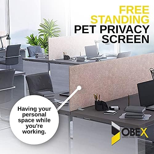 OBEX Free Standing Desk PET Privacy Screen Table Top Home & Office Furniture Partitions and Dividers, Portable Workstation Freestanding Panels, 24" x 66", Sand