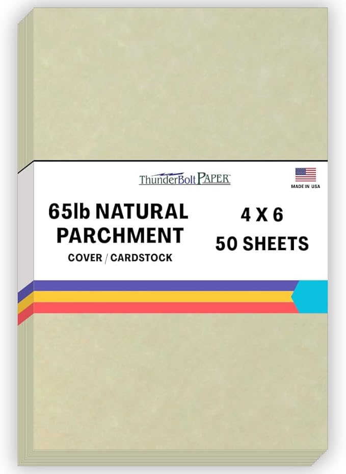 50 Natural Parchment 65lb Cover Paper Sheets 4 X 6 Inches Cardstock Weight Colored Sheets 4" X 6" (4X6 Inches) Photo|Card|Frame Size - Printable Old Parchment Semblance