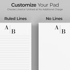 PrintPPS Personalized Monogram Notepads with your 2 Initials Diagonally - 2 Pack Gift Set of 5 x 7 @ 50 Sheets Per Pad - Optional Ruled Lines - Custom Stationery For To Do Checklists, and Gifts