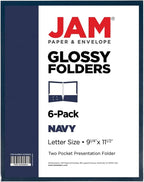 JAM PAPER Laminated Two Pocket Glossy School Folders - Letter Size - High Gloss Navy Blue - Bulk 100/Box