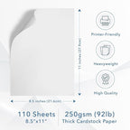 MOS White Cardstock Paper 8.5 x 11 Inch (110 Sheets) — Heavyweight Letter Size Card Stock for Crafting, Invitations, Menus, Business Use, Certificates, Printer Compatible