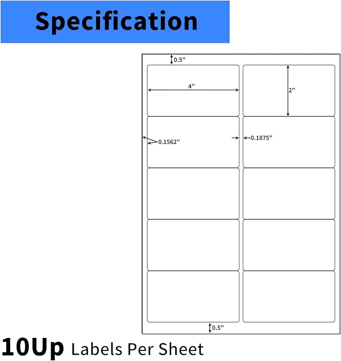 100 Sheets 2"x4" Shipping Address Labels, 10-UP Blank Mailing Labels, White Self-Adhesive Customized Stickers for Inkjet and Laser Printer