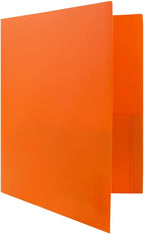 JAM PAPER Plastic Color POP Folders - 2 Pocket Durable Folders with Metal Prongs Fastener Clasps - Orange - Bulk 96/Pack