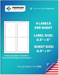 Premium Label Supply White Sticker Mailing/Shipping Labels – 3.5" x 5" – Laser/Inkjet Compatible – (4 per Sheet), 100 Sheets - 400 Total Adhesive Labels