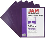 JAM PAPER Laminated Two Pocket Glossy School Folders - Letter Size - High Gloss Purple - Bulk 25/Pack