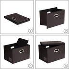 PRANDOM Large Stackable Storage Boxes with Lids [5-Pack] Leather Fabric Foldable Storage Bins Organizer Containers Baskets Cubes with Cover for Bedroom Closet Office Nursery Brown(17.7x11.8x11.8)