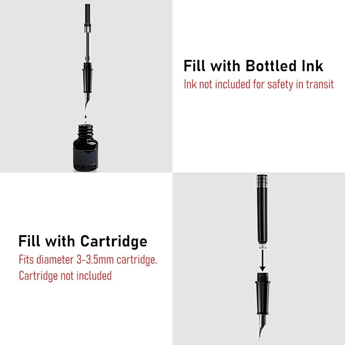 Nicpro Fountain Pen Set with Box, Classic Black Fancy Pen with Converter, 0.38mm Extra Fine Nib Smooth Writing Calligraphy, Office, Business, Luxury Pen