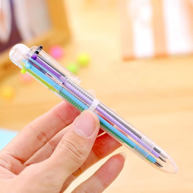 Hutou 4 Pack 0.5mm 6-in-1 Multicolor Ballpoint Pen 6 Colors Retractable Ballpoint Pens Kids Party Favors Pen
