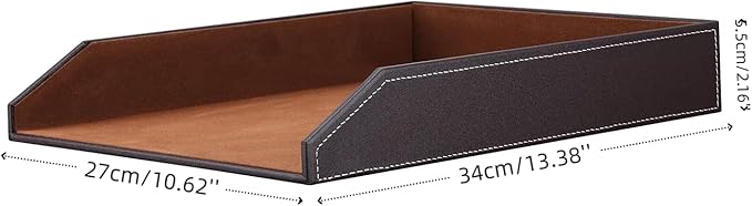 KINGFOM Letter Tray, PU Leather Paper Organizer Tray for Desk, Paper Organizer Storage Holder for Office Home or School A4 Size Brown