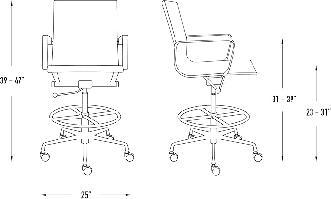 Laura Davidson Furniture SOHO II Ribbed Drafting Chair for Standing Desks, Standing Desk Chair - Ergonomically Designed, Draft Height, Arm Rest & Cushion, Made of Faux Leather, Dark Brown