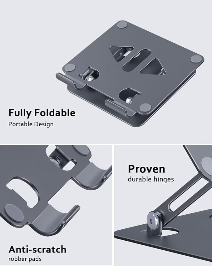 Aoviho Adjustable Tablet Stand Holder for Desk, Desktop Tablet Holder, Foldable Aluminum Tablet Mount for iPad pro 12.9, iPad Air Mini, Samsung Galaxy Tabs Z Fold Kindle Fire,4-12 inch, Grey