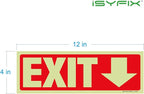 iSYFIX Exit Stickers Signs with Directional Down Arrow 2 Pack 12x4 Inch - Glow in the Dark Photoluminescent Vinyl for Office, School, Business, Warehouse - UV & Weather Resistant for Indoor/Outdoor Use