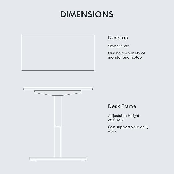 FLEXISPOT EN1 One-Piece Standing Desk with 1-Inch Thick Seamless Desktop, 55"x28" Electric Height Adjustable Desk for Home Office, Multi-Monitor Setups & Easy Assembly, White