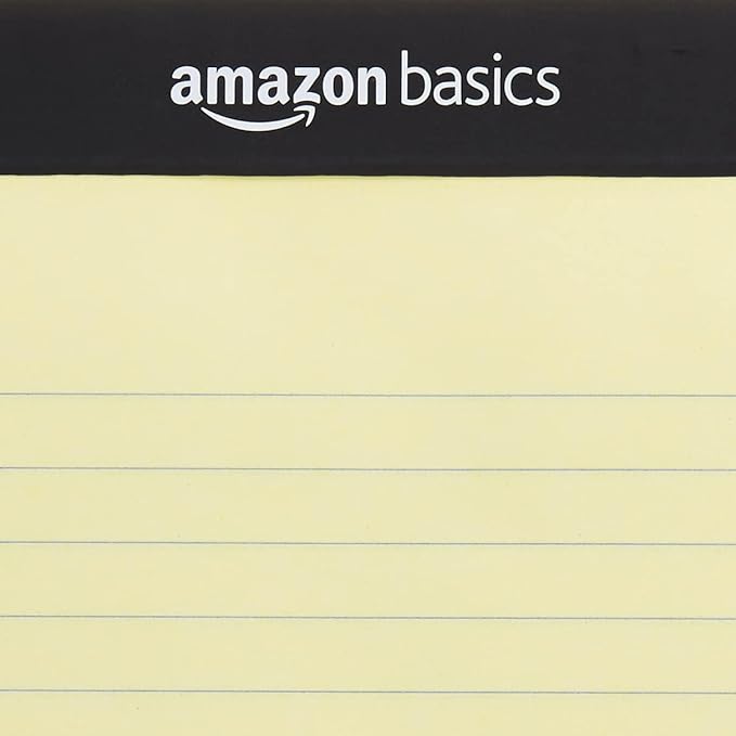 Amazon Basics 50 sheet Wide Ruled Lined Writing Note Pad, 8.5" x 11.75", 12-Pack, 600 Perforated Sheets, Canary