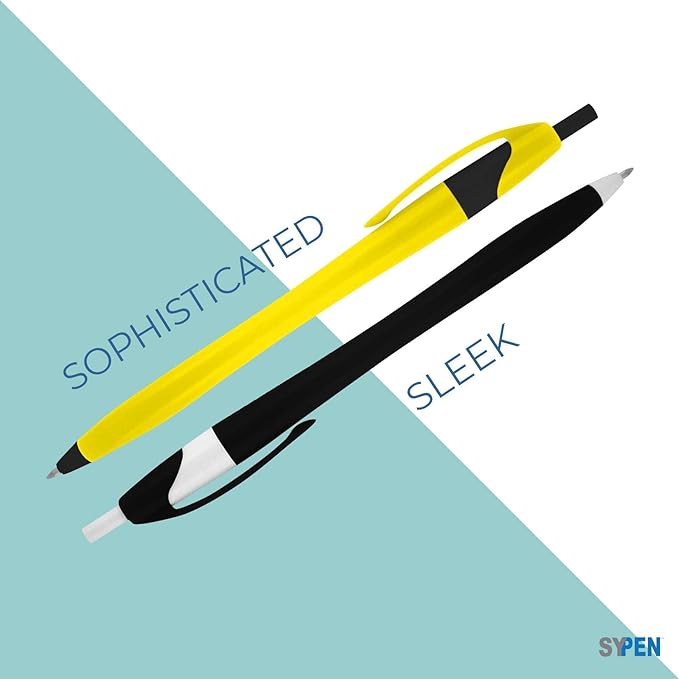 SyPen Personalized Pens With your Custom Logo or Text-500 Pack Bulk-for Businesses, Parties, and Events, Custom Printed Slim Ballpoint Click Pens, Blue Barrel Color, Black Ink