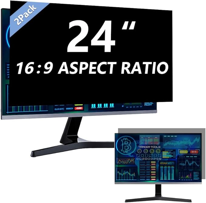 2 Pack Computer Privacy Screen 24 Inch for 16:9 Widescreen Monitor, Removable Eye Protection Anti Glare Blue Light Computer Screen Privacy Shield, Anti Spy Screen Protector Film