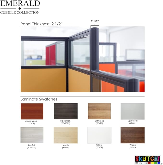 2 Person Workstation Wall Partition | Cubicle Workstations | Privacy Office Divider 2 Work Stations | U Shape Cubicle | Emerald Collection | 5x5x65 H | Slate and Silver