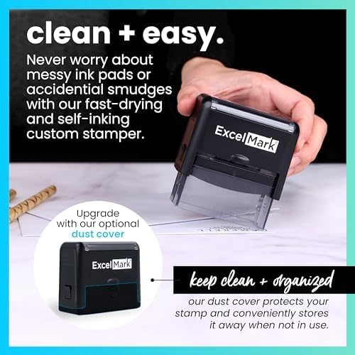 ExcelMark Custom Rubber Stamp – Clean & Easy Stamping – Personalized Self-Inking Stamp (Small)