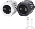 Productivity Timer Flip Gravity Sensor Cube Timer Countdown & Countup,Mute & Vibrate & Sound，5/10/30/60min & Custom Timing, Perfect for ADHD,Work,Learning,Kitchen Cooking (2, White +Black Hexagon)