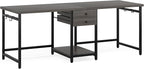 Tribesigns 79 Inch Extra Long Desk, Two Person Desk with 2 Drawers, Double Computer Table with Storage Shelves, Writing Table for Home Office, Grey