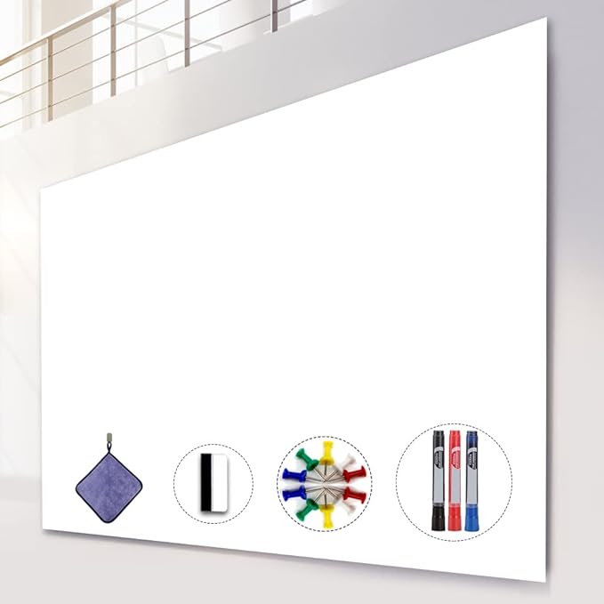 AFMAT Dry Erase Board Sticker, 48 x 36 inches White Board Wallpaper, Dry Erase Sticker for Wall, 4' x 3' Peel and Stick Whiteboard Contact Paper, Adhesive Whiteboard Roll, No Ghost, 3 Markers WS23