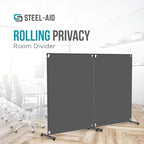 Steel-AID 100-inch Rolling Privacy Room Divider - Freestanding Office Wall Partition with Non See-Through Blackout Screen - Sturdy & Durable Iron Frame - Rolling Wheels - Black, White, Gray & Blue