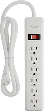 BN-LINK 6-Outlet Power Strip Surge Protector 1-Pack, 4-Foot Extension Cord, 600 Joules, Twist-to-Close Safety Covers, 90 Degree Flat Plug, Overload Protection, White