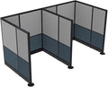 2 Person Workstation Wall Partition | Powered Cubicle Workstations | Privacy Office Divider 2 Work Stations | U Shape Cubicle | Emerald Collection | 5x5x65 H | Slate and Silver