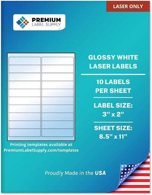 Premium Label Supply Glossy White Address Sticker Labels – 4" x 1" – (20 per Sheet) (Glossy White for Laser Only, 10,000 Labels)