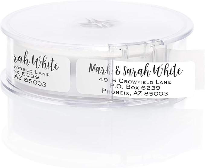 Mixed Script Font Rolled Address Labels/Roll of 500 Chic Black and White Personalized Address Labels/Designer Return Address Stickers in Elegant Plastic Dispenser
