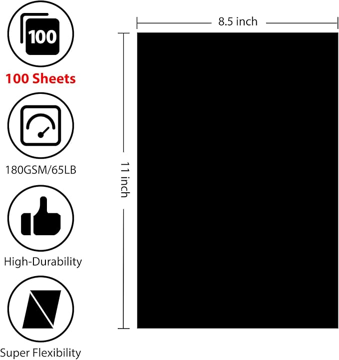 OcePor 100 Sheets Black Cardstock 8.5” x 11”, 65lb/180gsm Black Card Stock, Thick Card Stock Paper, Heavy Cardstock Paper for Printer, Resume, Scrapbooks, Art, Crafts, Business Cards