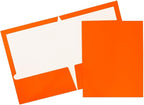 JAM PAPER Laminated Two Pocket Glossy School Folders - Letter Size - High Gloss Orange - Bulk 100/Box