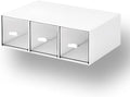 OSteed Desktop Drawers, Desk Organizer with 3 Drawers, Stackable Plastic Storage Box for Home Collection, Cosmetics, Jewelry, Office Supplies (1 Tall Layer, White)