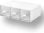 OSteed Desktop Drawers, Desk Organizer with 3 Drawers, Stackable Plastic Storage Box for Home Collection, Cosmetics, Jewelry, Office Supplies (1 Tall Layer, White)