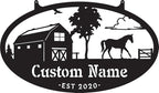 RealSteel Personalized Metal Farmhouse Sign - Custom Farm Scene Wall Art with Barn, Horse, Trees, and Fence - Custom Last Name & Established Date - Durable Outdoor Garden and Patio Decor