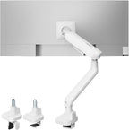 monTEK Single Monitor Arm, Mechanical Spring Monitor Arm for 17-40" Ultrawide Screens, Adjustable Monitors Desk Mount Holds up to 24.2 lbs with C Clamp/Grommet Desk Mount, VESA 75/100mm, MA1011WH